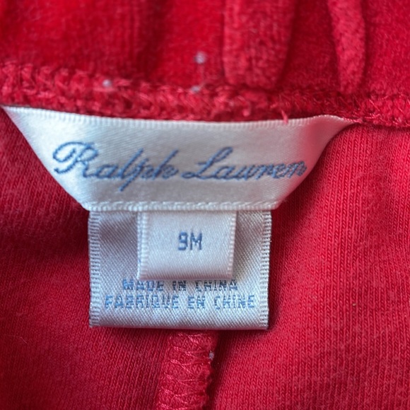 Infant Ralph Lauren 2 Piece Red Velour Jogging Set size 9M - Picture 13 of 14
